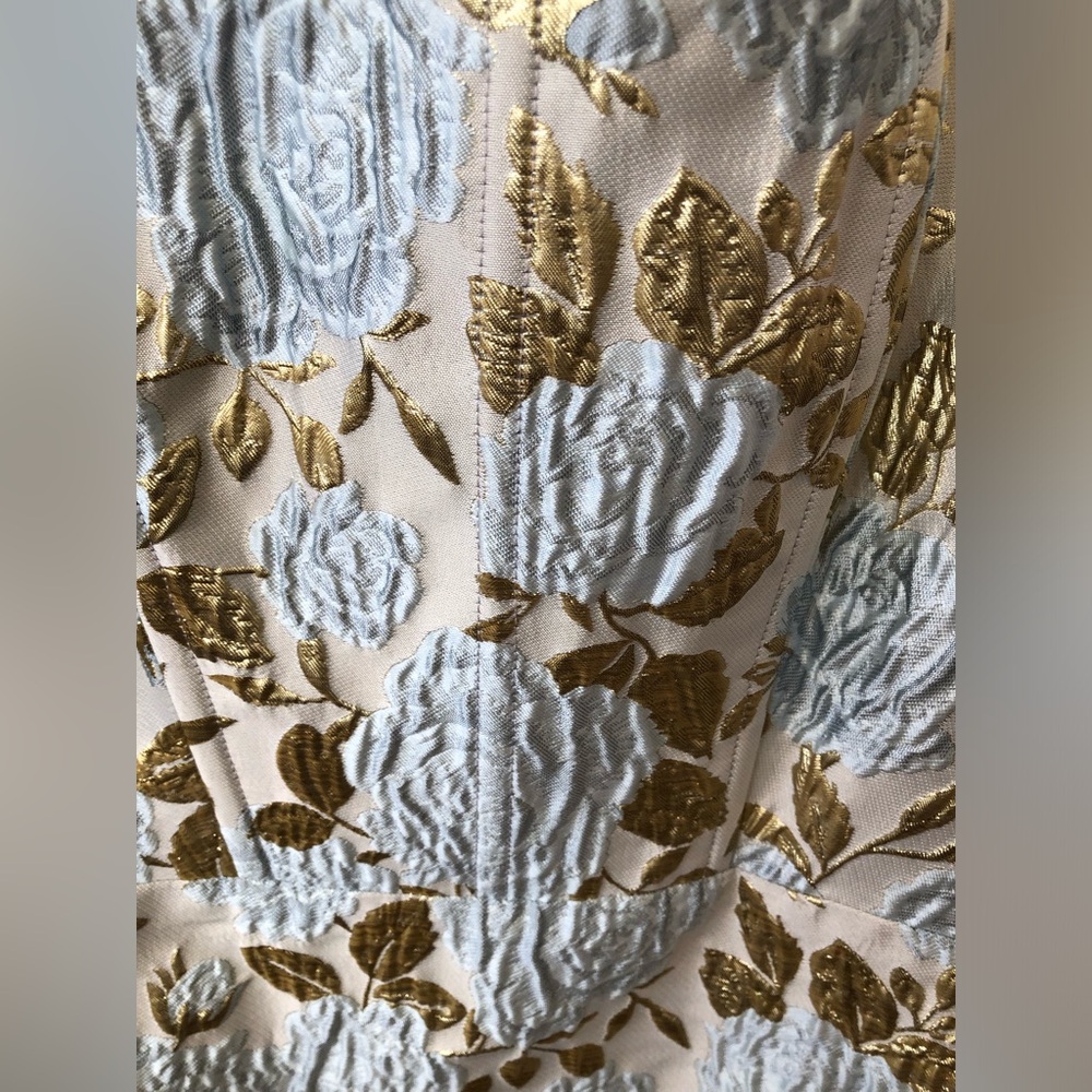 Dessy Collection Metallic Gold and Silver Floral Jacquard Maxi Dress - Picture 9 of 10